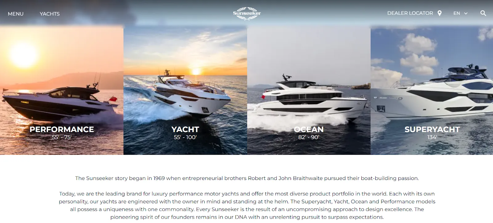 Sunseeker International Yacht Website