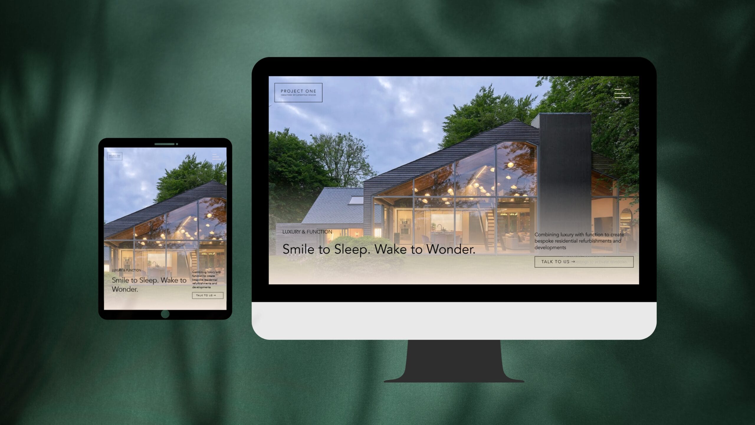 ProjectOne Website Desktop and Tablet Mockups